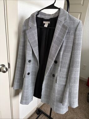 H&M Gray Glen Plaid Double-Breasted Suit Jacket